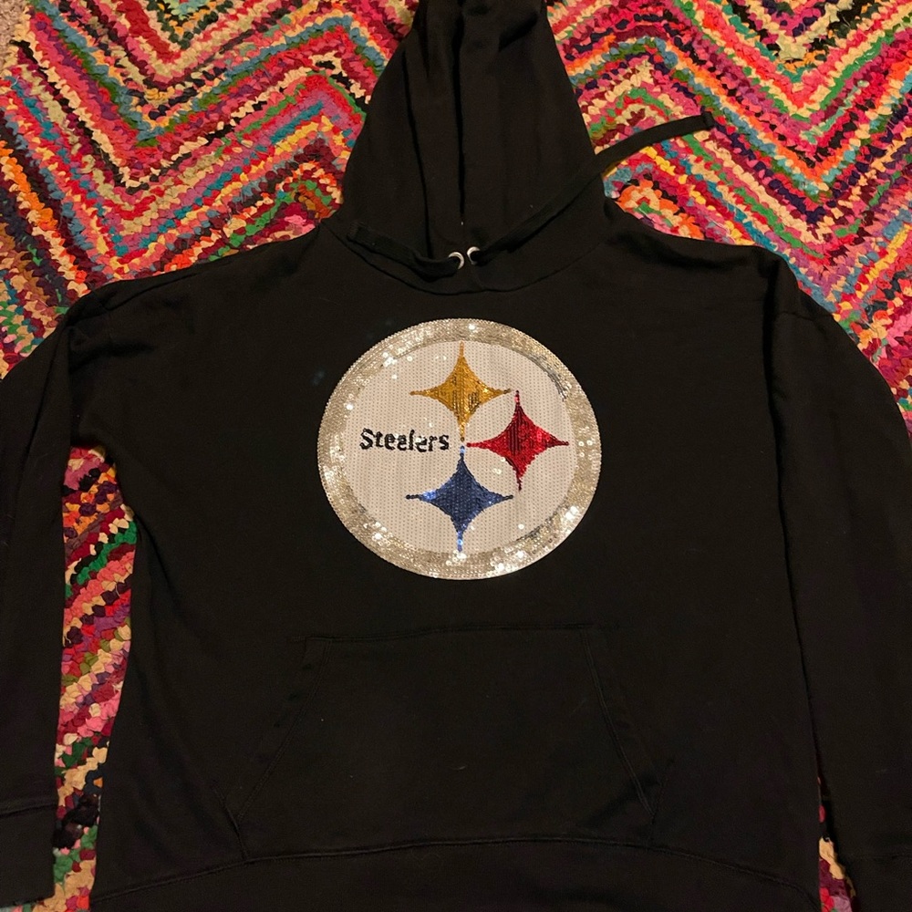 Victoria’s Secret PINK NFL Pittsburgh Steelers Hooded Sweatshirt GORGEOUS BLING